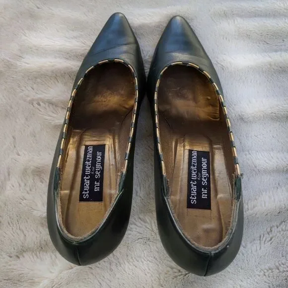 VINTAGE 80s STUART WEITZMAN for Mr. Seymour Forest Green Gold Chain Pumps Sz. 11 - Picture 12 of 12